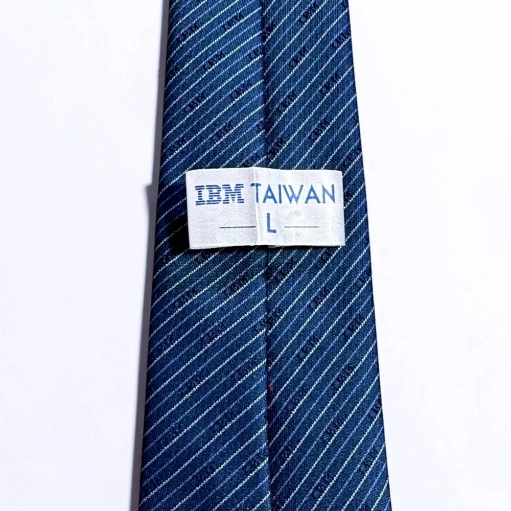 Vintage IBM Taiwan Mens Blue Striped Logo Corporate Necktie Tech Collectible